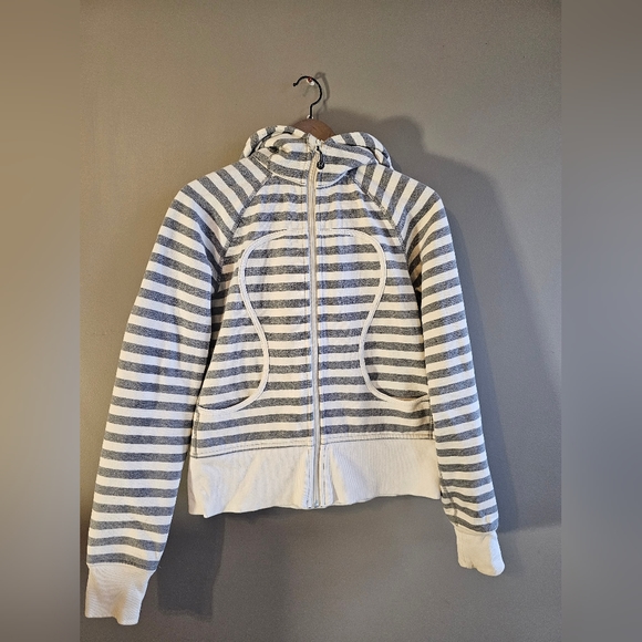 LULULEMON Scuba Hoodie Grey/White zip up Sz 8 - Picture 3 of 7